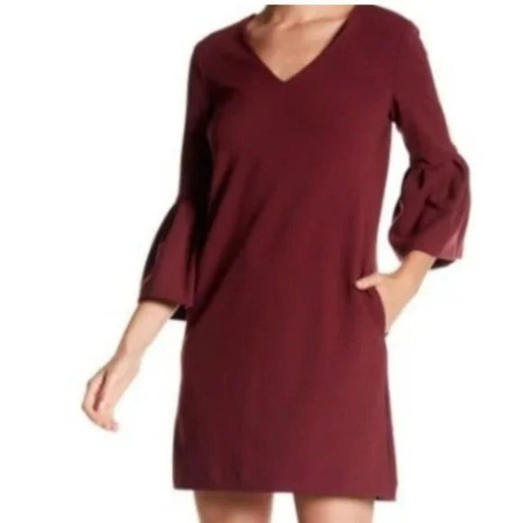 Donna Morgan Dresses & Skirts - Donna Morgan Womens Shift Dress Bell Sleeves Pockets 14 XL 1X Maroon